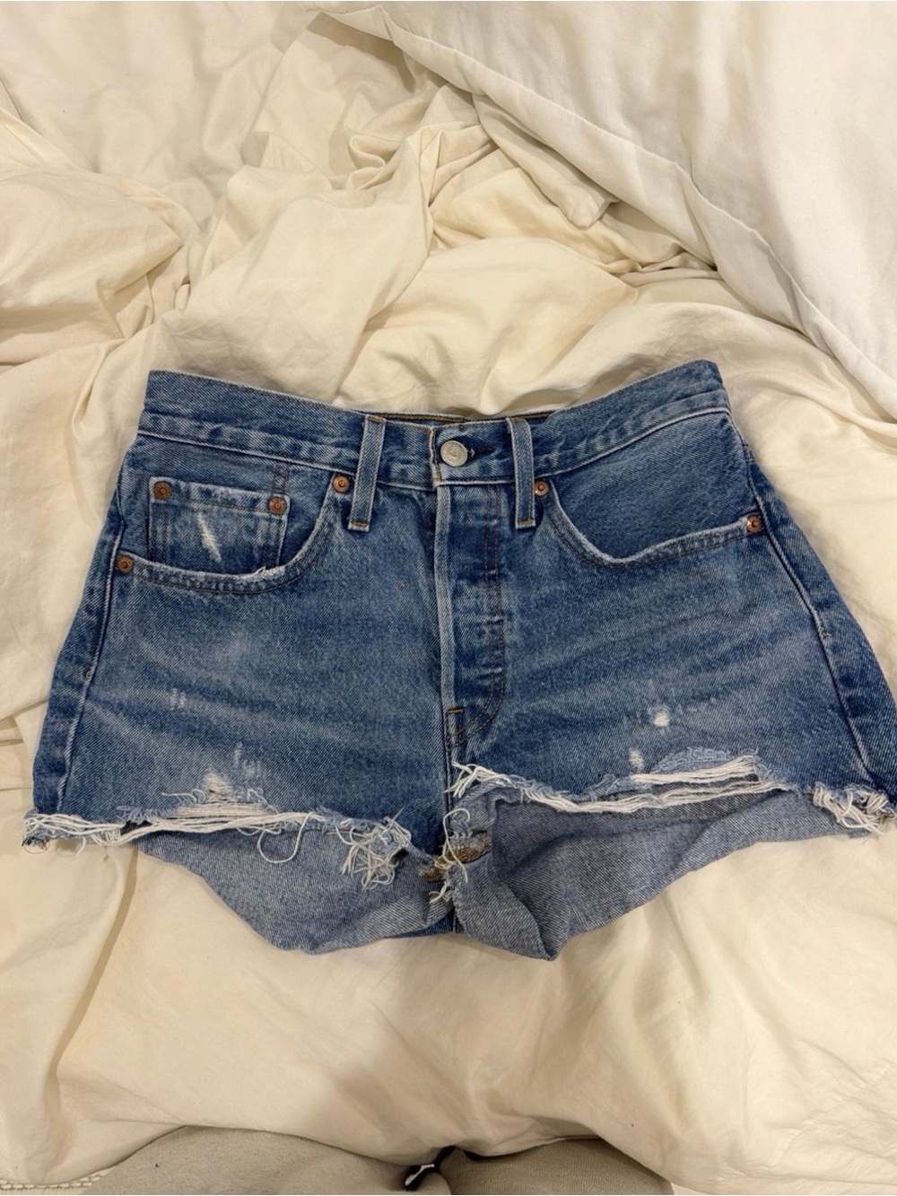 Levi's Distressed Cutoff Denim Shorts - Blue